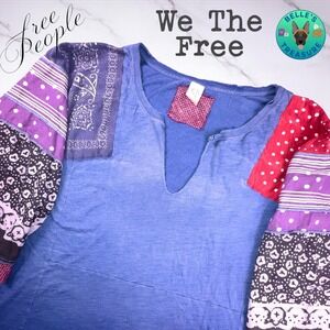 We The Free Free People Handkerchief Patchwork Boho Western Oversize Tunic Top M